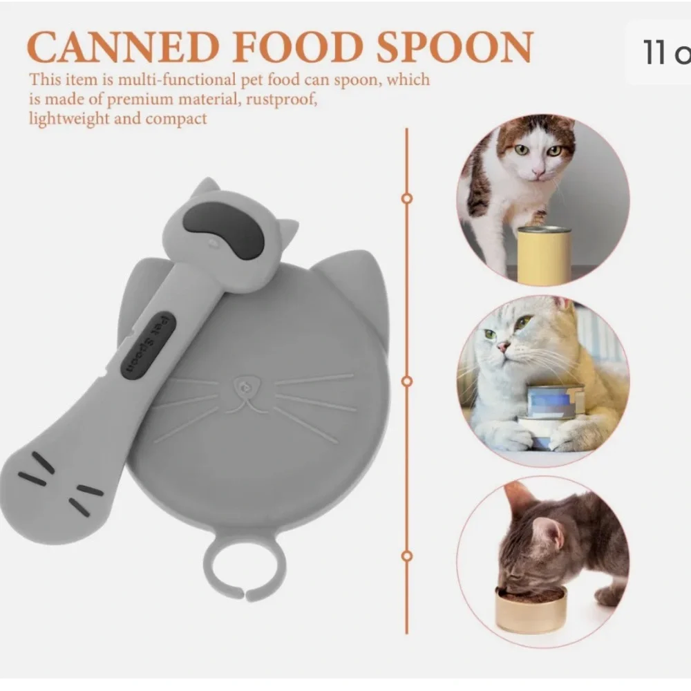 NIB 2pc Gray Cat Silicone can lid & Scraper spoon tool for pet food